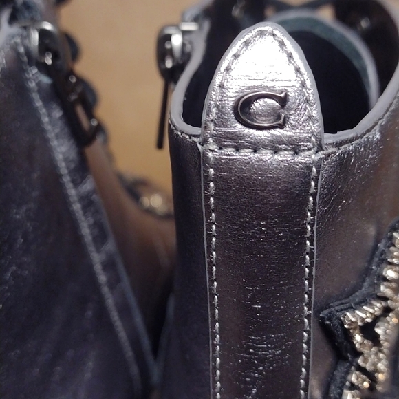 Coach Watts Crystal Star Embellished Pewter Boots with side zipper - Picture 13 of 16
